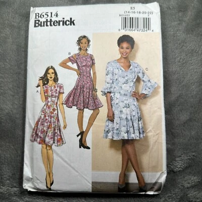 Butterick 6514 Fit Flare Dress Sewing Pattern Sz 14-22 Princess Seams Knee Lgth - Image 1 of 4
