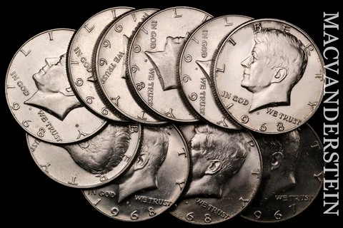 Lot of TEN Assorted (1965-1969) Silver Kennedy Half Dollars Cover