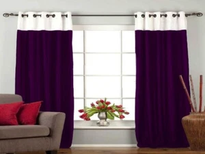 2 PC 42"x84" Dark Purple and White Velvet Grommet / Ringtop / Eyelet Curtain - Picture 1 of 4