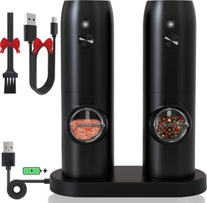Electric Salt and Pepper Grinder Set - USB Rechargeable,Led Light,Adjustable ... - Picture 1 of 12