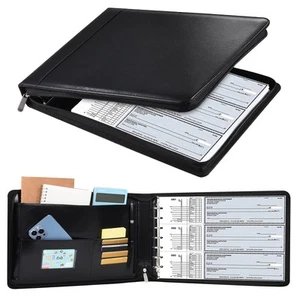 Carpeta de chequera de 7 anillas Business Check, cartera de cuero PU, almacenamiento incorporado... - Imagen 1 de 7