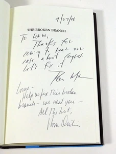 Libro de tapa dura firmado por Thomas Mann y Norman Ornstein The Broken Branch autos - Imagen 1 de 3