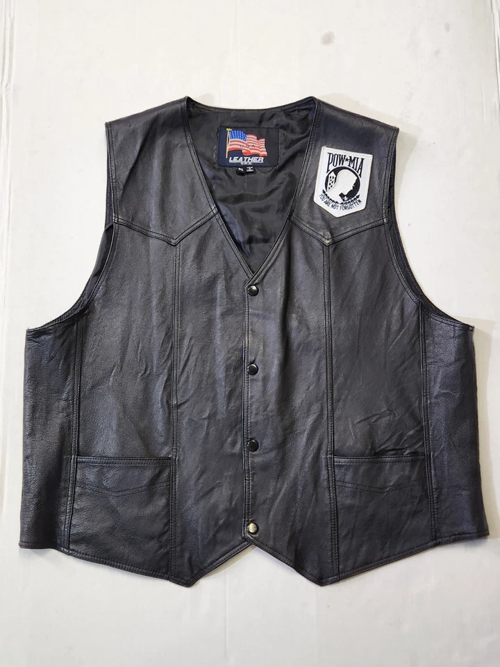 VINTAGE Mens Motorcycle Biker Vest and Chaps Leather Patches Eagle POW*MIA USA - Image 1 of 4