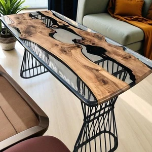 Mesa de comedor epoxi transparente - Mesa duradera hecha a mano para uso familiar - Imagen 1 de 12