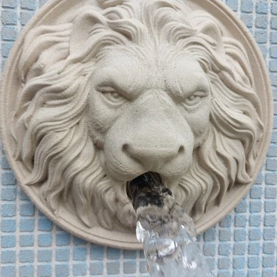 Lion head 8"stone water spout Outdoor fountain Water feature for pool design - Image 1 of 4