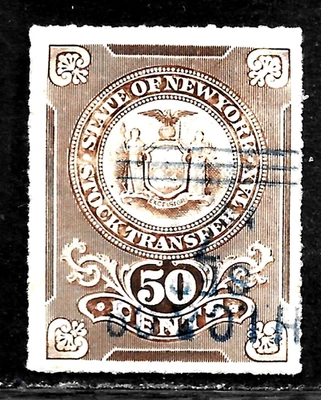 HICK GIRL-OLD USED STATE OF NEW YORK 50 CENTS STOCK TRANSFER STAMPS       X5989 - Image 1 of 2