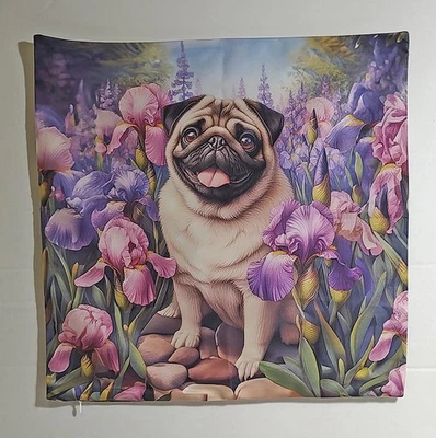 Funda Almohada Pug Flores Iris 18" Cuadrada Foto 1 de 2