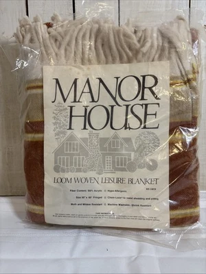 Manta de acrílico con flecos de ocio tejida telar casa señorial de colección 50"x60" NOS EE. UU. Foto 1 de 4