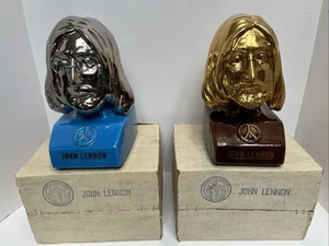2 cabezas de busto de jarra vacías John Lennon marrón dorado y azul plateado con cajas - Imagen 1 de 12