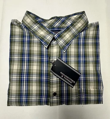 Roundtree Yorke Men Shirt Top XXL /2XL Button Short Sleeve Cotton Blue Green - Image 1 of 4