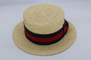 Scala Classico Boater Hat Men's Large Skimmer Gondola Straw Striped Band NWT - Picture 1 of 8