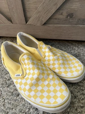 Zapatillas sin cordones VANS amarillas y blancas a cuadros niños talla 7 EE. UU. Foto 1 de 3