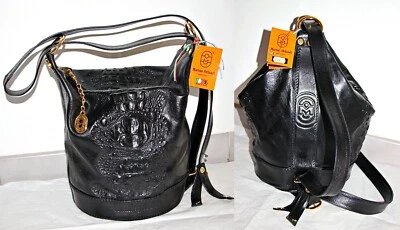 Bolso/Mochila Bandolera MARINO ORLANDI Croc Logo Repujado - Bolso de Cuero Negro $1195 Foto 1 de 4