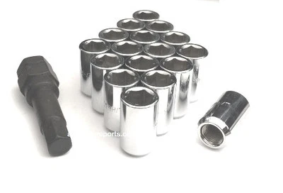 (16) 7/16 TUNER LUG NUTS ACORN OPEN END 6 POINT KEY WHEEL LOCKS CHROME 7/16-20 - Image 1 of 2