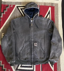 Vintage Carhartt Jacket Brown Quilt Lined Hooded Canvas L fit Faded Distressed - Picture 1 of 15