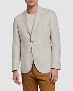 $1195 Lubiam Men's Grey Italy Grid Check Blazer Sport Suit Coat Jacket Size 56R - Picture 1 of 5
