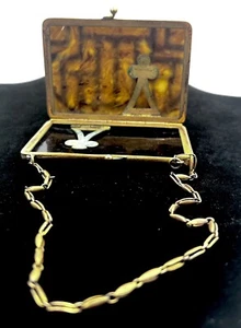 ANTIKES EA BLISS Zelluloid Faux Schildkröte ZIGARETTENETUI GELDBÖRSE SIGNIERT KETTENRIEMEN - Bild 1 von 13