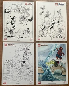 Neu Set mit 3 schwarz-weißen LEGO Marvel Kunstdrucken und 1 vollfarbigen Druck limitiert - Bild 1 von 8