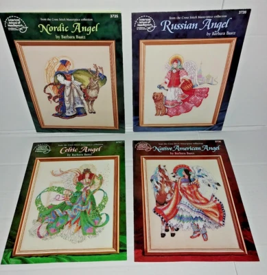 Set 4 Angel Cross Stitch Patterns Barbara Baatz Nordic Celtic Russian Native Am - Image 1 of 3