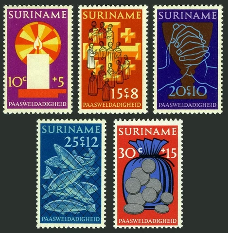 Surinam B182-B186,MNH.Michel 618-622. Easter 1972.Candle,Fish Cover