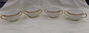 Double Handle Haviland Limoges Bullion Tea Cup White With Gold Edge Set of 4 - Picture 1 of 7