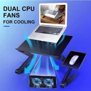 Folding Laptop Desk Table Bed Adjustable Portable Stand Tray Furniture With Fan - Picture 1 of 15