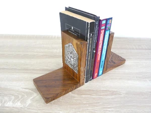 Beautiful Solid Rosewood HARDWOOD BOOKENDS East Indian trad inlaid metal design - Picture 1 of 8