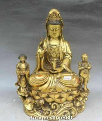 Estatua de diosa Tongzi Kid Kwan-yin Guanyin Quan Yin de bronce púrpura antiguo de 12" Foto 1 de 4