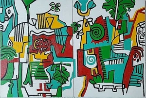 Phyllis Trager HYMAN Modern Abstract on Canvas Greenwich Village 1936-2011 Art  - Picture 1 of 12