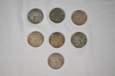 M4270 LOTTO DI 7 MONETE MEZZI DOLLARI D'ARGENTO KENNEDY - Immagine 1 di 4