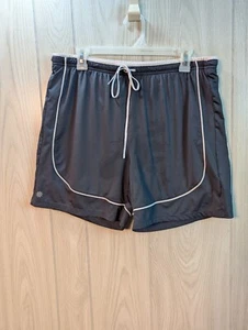 Athleta Sz Large Workout Shorts Gray White Piping Mesh Undershorts Pockets READ - Picture 1 of 5