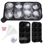 Black Round Silicon Ice Cube Ball Maker Tray 8 Large Sphere Molds Bar w/ Funnel