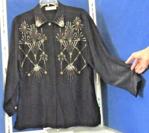 EUC Gorgeous TUNIC Top HAVANA by HERO GROUP Black SILK FABULOUS BEADING Sz 12 - Picture 1 of 5