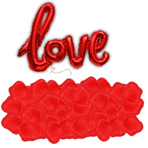 LOVE Luftballon + 120 falsche Rosenblätter Herz Valentinstag Hochzeit Party Deko - Bild 1 von 8