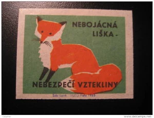 Czechoslovakia Czech Fox Foxes Animal Wildlife Poster Stamp Label Vignette - Picture 1 of 1