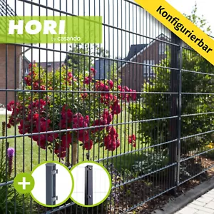 HORI Doppelstabmattenzaun Grau Zaun Matten Set 6/5/6 Pfosten Gitterzaun Garten - Bild 1 von 13