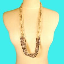 32" Long Multi Strand Natural Boho Style Handmade Silver Tone Seed Bead Necklace