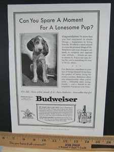 1940 Vintage Print ad Budweiser Beer Lonesome Pup Puppy Poster Wall Art (B&W) - Picture 1 of 2