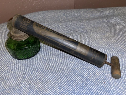Vintage Hand Bug Sprayer Fogger Duster Glass Jar Wood Handle Insect USA Garden Cover