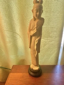 Vintage Carved Oriental Lady With Fan Statue - Picture 1 of 7