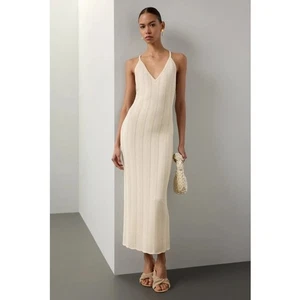 Ronny Kobo Women's M Dress Crochet Knit White Midi Shimmer V Neck Sleeveless - Picture 1 of 17