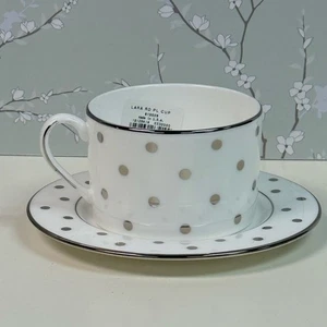 Neu Kate Spade x Lenox Larabee Road Platin Tasse & Untertasse Set Silber Tupfen - Bild 1 von 6