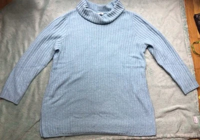 Suéter Acanalado Cuello Alto J. JILL Jaspeado Azul Claro Mezcla Algodón Camisa XL Foto 1 de 4