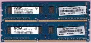 4GB 2x2GB PC3-10600 DDR3-1333 ELPIDA Blue Ram EBJ21UE8BDF0-DJ-F Lenovo 46R3323 - Picture 1 of 2