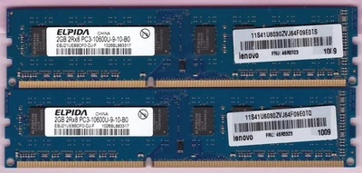4GB 2x2GB PC3-10600 DDR3-1333 ELPIDA Blue EBJ21UE8BDF0-DJ-F Lenovo 46R3323 KIT - Image 1 of 2