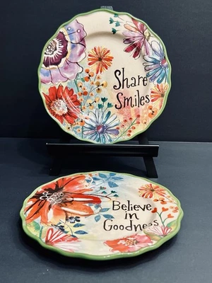 Set Of 2 Cracker Barrel Floral Plates Share Smiles Believe In Goodness 8.25” EC - Image 1 of 4