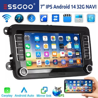 7" AUTORADIO Android 14 Carplay GPS BT RDS Pour VW GOLF 5 6 Caddy Touran Polo T5 - Photo 1/4