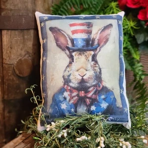Uncle Sam Bunny Rabbit Folkart Patriotic Decorative Pillow PRIMITIVE Farmhouse - Picture 1 of 3