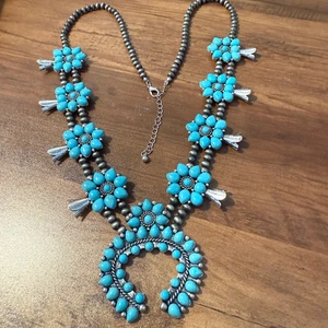 Kürbisblüte Halskette mit Türkis Anhänger Southwestern Schmuck - Bild 1 von 8