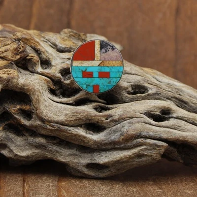 Sterling Silver Multi-Stone Inlay Sunface Tie Tack - Image 1 of 4